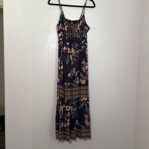 Angie Floral Maxi Dress in Navy and Pink